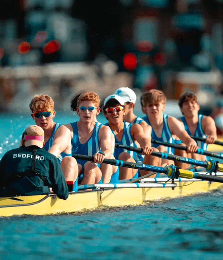 Team on rowing boat