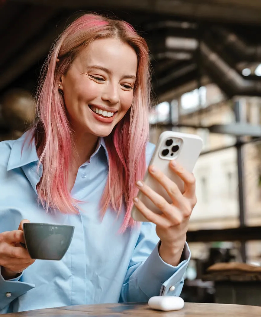 Woman on the phone smiling