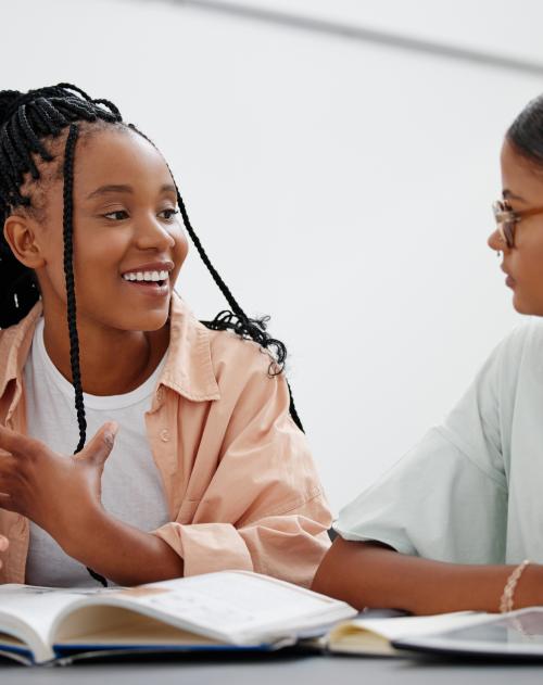 two student females having a chat 