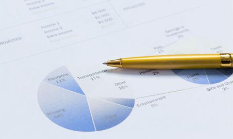 Pen lying on a page with images of graphs